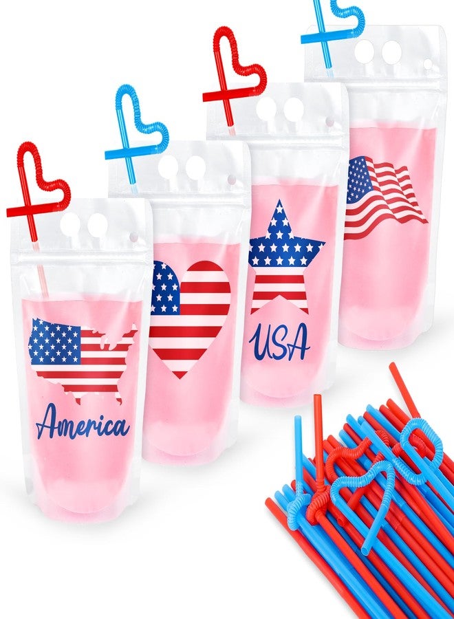 JarThenaAMCS مجموعة جارثينا إيه إم سي إس المكونة من 36 كيسًا للمشروبات مع شفاطات، بتصميم وطني، مزينة بعلم أمريكا، شفافة وقابلة لإعادة الاستخدام، مصنوعة من البلاستيك، مثالية لحملها باليد في حفلات عيد الاستقلال. - Image 1